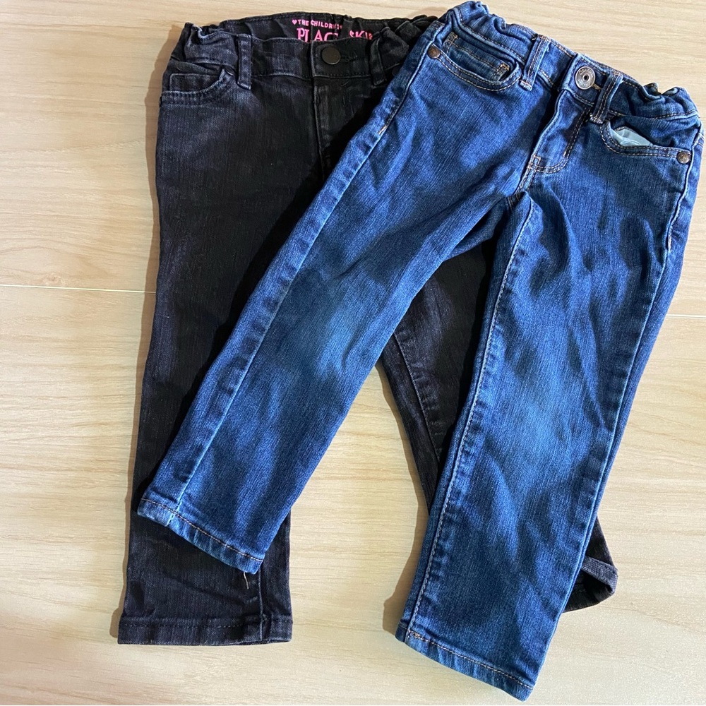 2 B’Gosh & Children's Place Black & Blue Jeans Bundle Sz 2T Skinny Adjustable